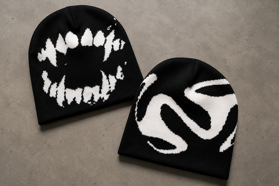 Black Graphic Beanies